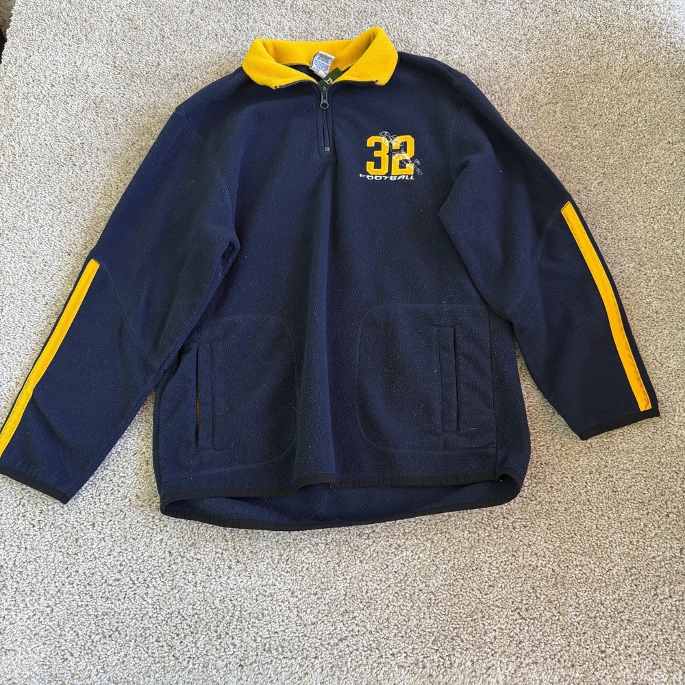 Y2K Old Navy Sweatshirt Mens XL Blue Fleece 1/4 Zip Football 32 Pullover Graphic